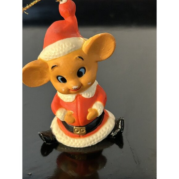 4 Vintage Ornaments Flocked Santa & Mrs Claus Christmas Mouse Santa by Fire - Picture 8 of 11